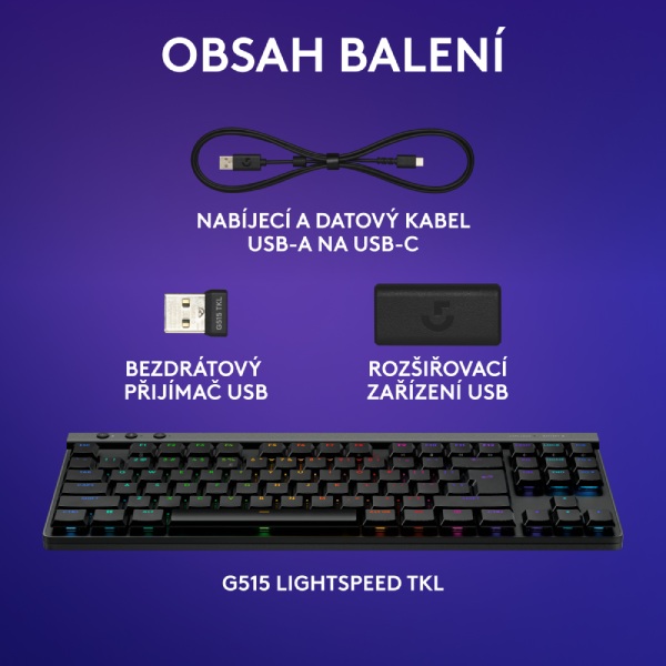 Logitech G515 LIGHTSPEED TKL bezdrátová herní klávesnice, Tactile US, černá