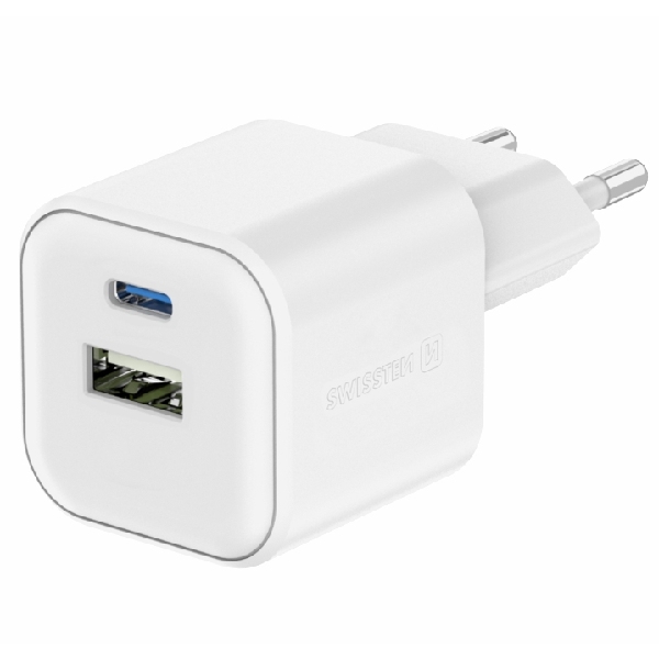 Swissten sieťový adaptér 1x USB-C + 1xUSB-A 12W, bílý