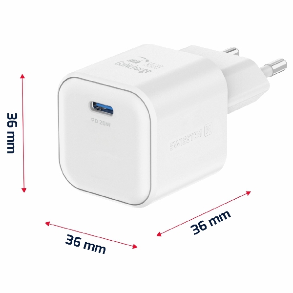 SWISTEN síťový adaptér GaN 1x USB-C 20 W PD, bílý