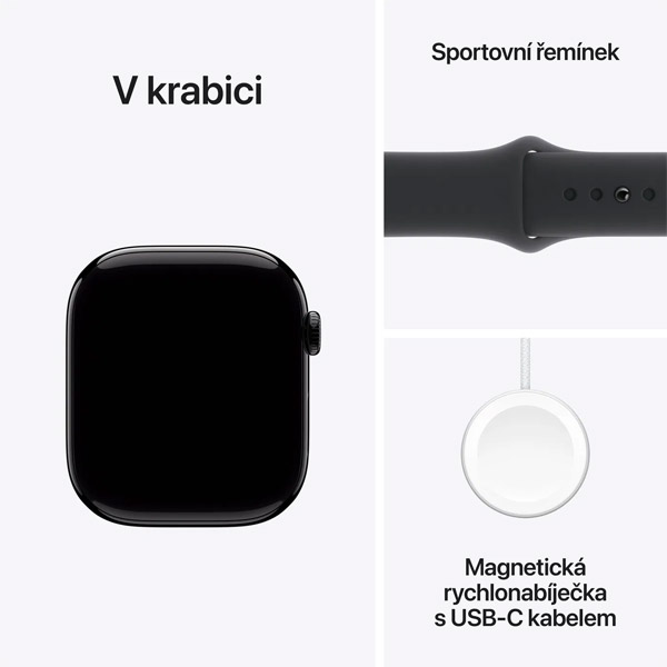 Apple Watch Series 10 GPS 46mm Klavírně černý hliník s černým sportovním řemínkem  - S/M