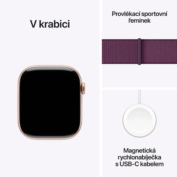 Apple Watch Series 10 GPS 46mm Růžově zlatý hliník se švestkovým provlékacím sportovním řemínkem