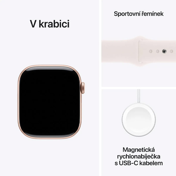 Apple Watch Series 10 GPS 46mm Růžově zlatý hliník se světle ruměným sportovním řemínkem  - S/M