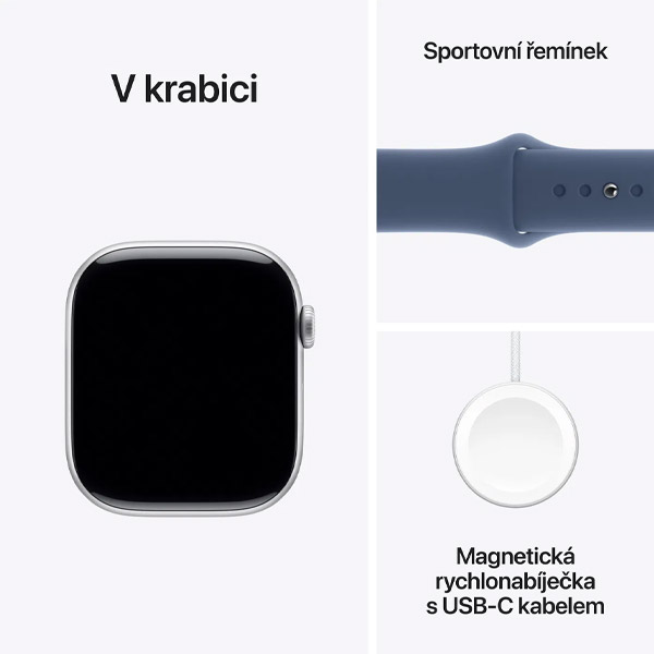 Apple Watch Series 10 GPS 46mm stříbrný hliník s denimovým sportovním řemínkem - M/L