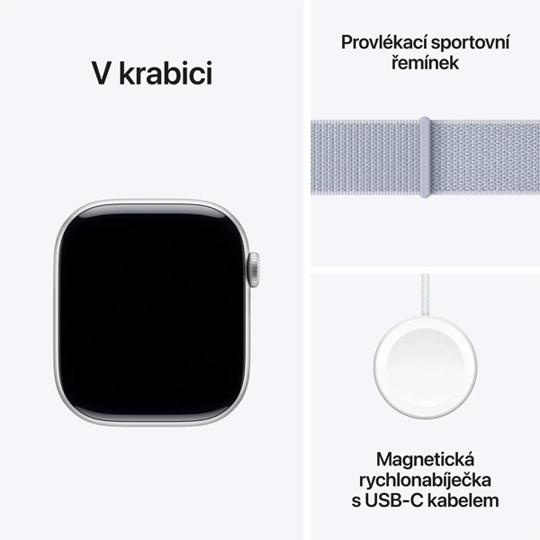 Apple Watch Series 10 GPS 46mm stříbrný hliník s oblačně modrým provlékacím sportovním řemínkem