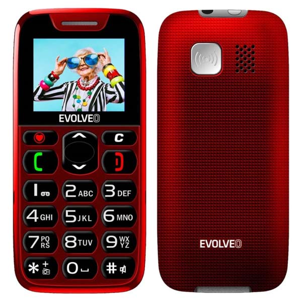 Evolveo EasyPhone, mobilní telefon pro seniory s nabíjecím stojanem, červený