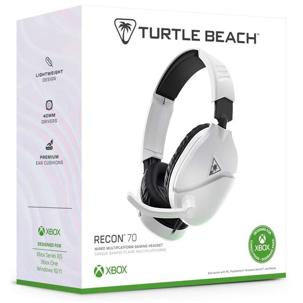 Herní sluchátka Turtle Beach RECON 70X, 3.5mm, Xbox One/série X/S, PC/PS4/5, Nintendo, bílá