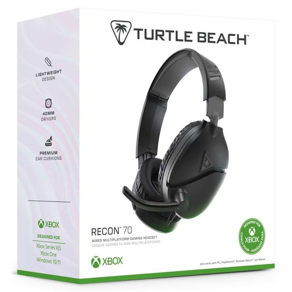 Herní sluchátka Turtle Beach RECON 70X, 3.5mm, Xbox One/série X/S, PC/PS4/5, Nintendo, Černá