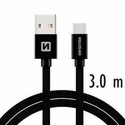 Datový kabel Swissten textilní s USB-C konektorem a podporou rychlonabíjení, Black - OPENBOX (Rozbalené zboží s plnou zárukou) na playgosmart.cz