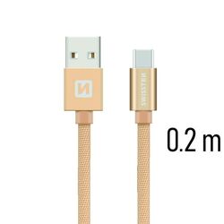 Datový kabel Swissten textilní s USB-C konektorem a podporou rychlonabíjení, Gold - OPENBOX (Rozbalené zboží s plnou zárukou) na playgosmart.cz