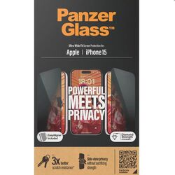 Ochranné sklo PanzerGlass UWF Privacy s aplikátorem pro Apple iPhone 15, černé