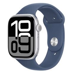 Apple Watch Series 10 GPS 46mm stříbrný hliník s denimovým sportovním řemínkem - S/M