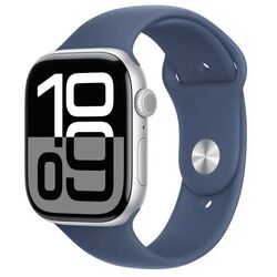 Apple Watch Series 10 GPS + Cellular 46mm stříbrný hliník s denimovým sportovním řemínkem  - S/M