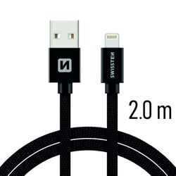 Datový kabel Swissten textilní s Lightning konektorem a podporou rychlonabíjení, Black na playgosmart.cz