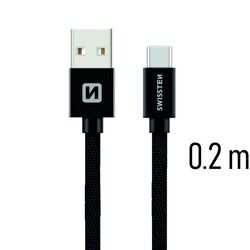 Datový kabel Swissten textilní s USB-C konektorem a podporou rychlonabíjení, Black na playgosmart.cz