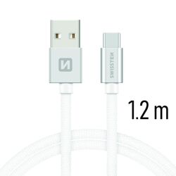 Datový kabel Swissten textilní s USB-C konektorem a podporou rychlonabíjení, Silver na playgosmart.cz