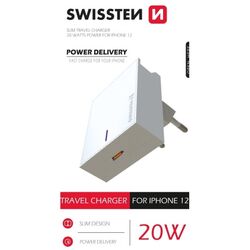 Rychlonabíječka Swissten Power Delivery 20W s 1x USB-C pro iPhone 12, bílá na playgosmart.cz