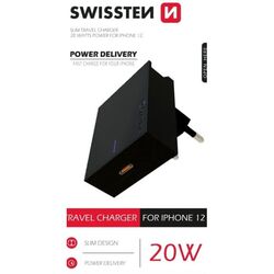 Rychlonabíječka Swissten Power Delivery 20W s 1x USB-C pre iPhone 12, černá na playgosmart.cz